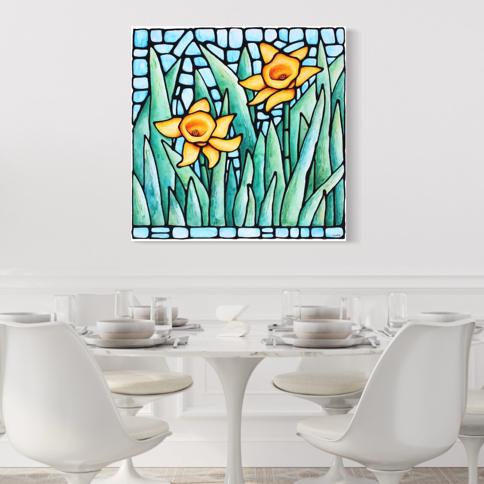 Yellow Daffodil Original Painting 30 x 30 inches