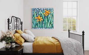 Yellow Daffodil Original Painting 30 x 30 inches
