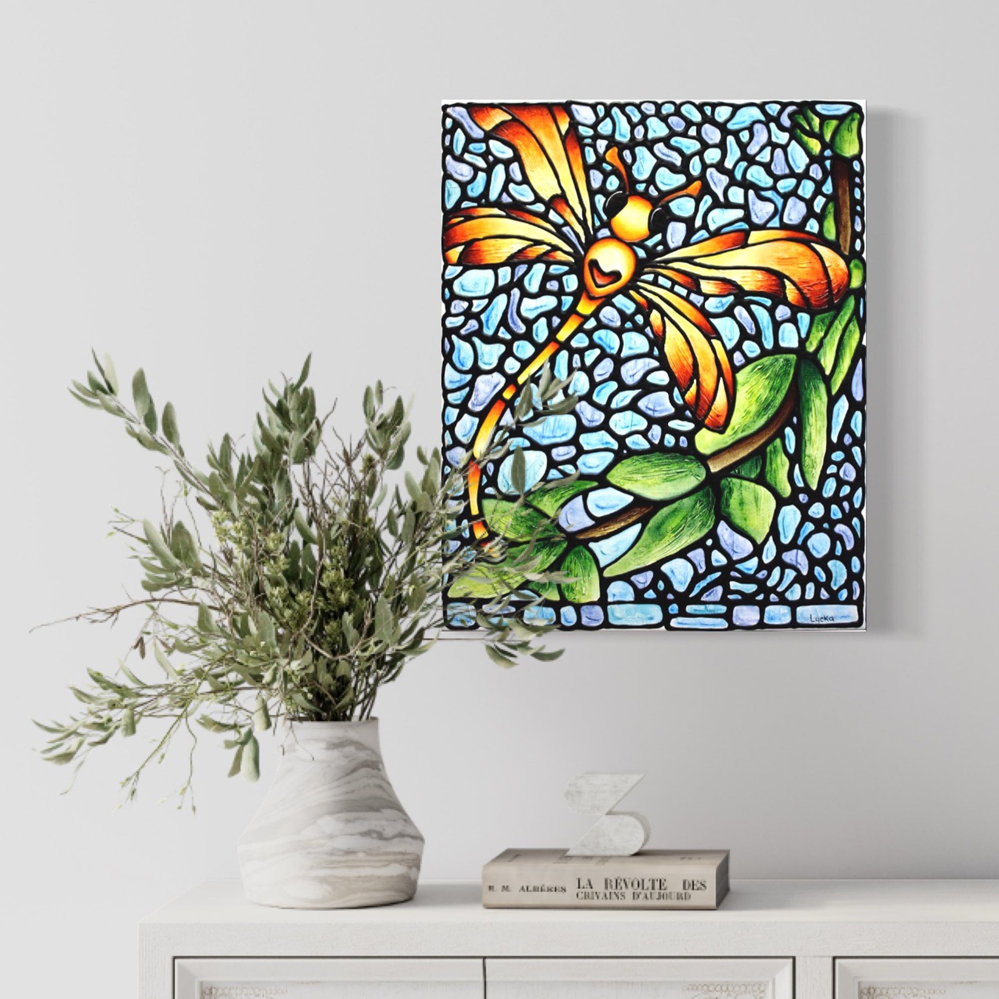 Orange Dragonfly Original Painting 16 x 20 inches