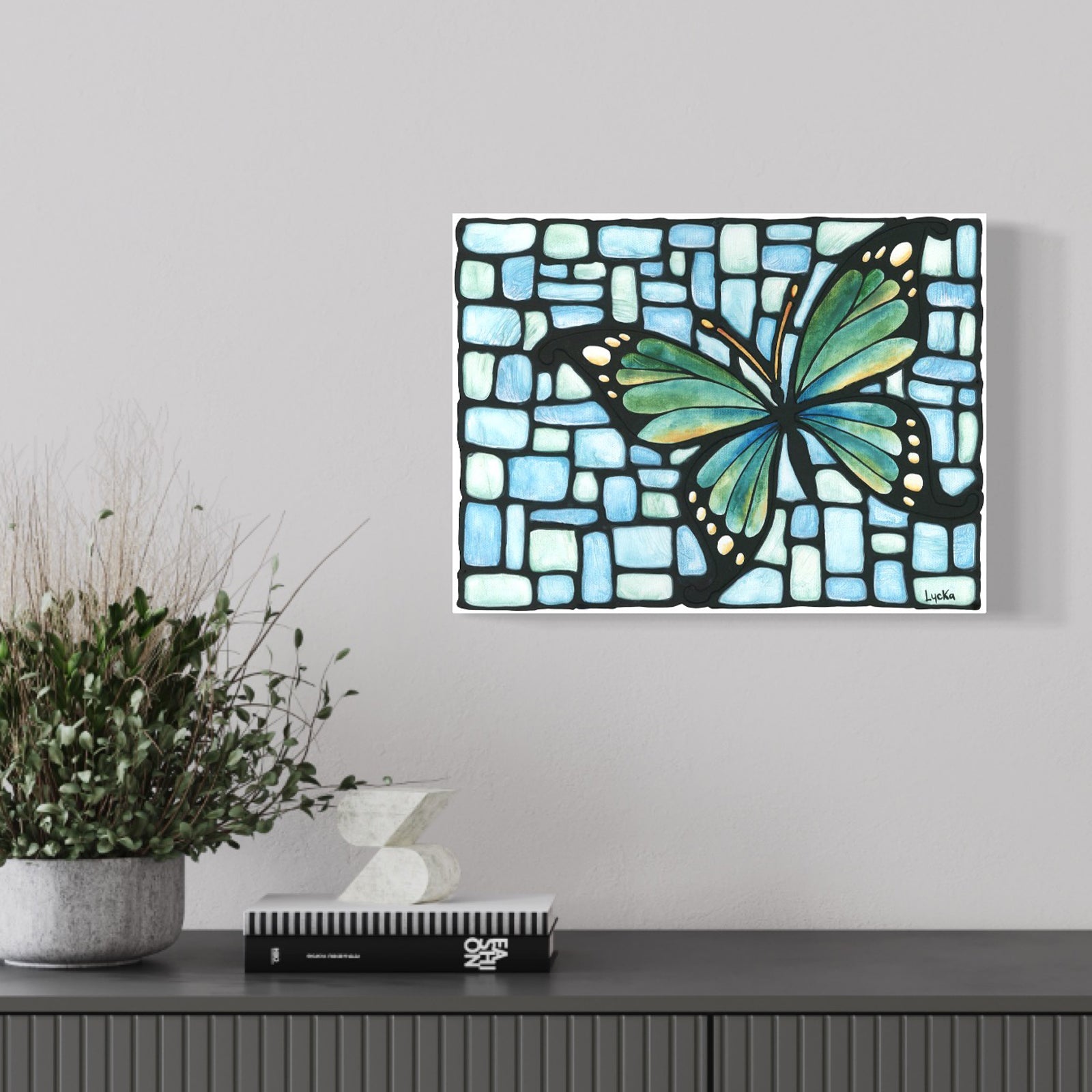 Teal Butterfly Original Painting 12 x 9 inch