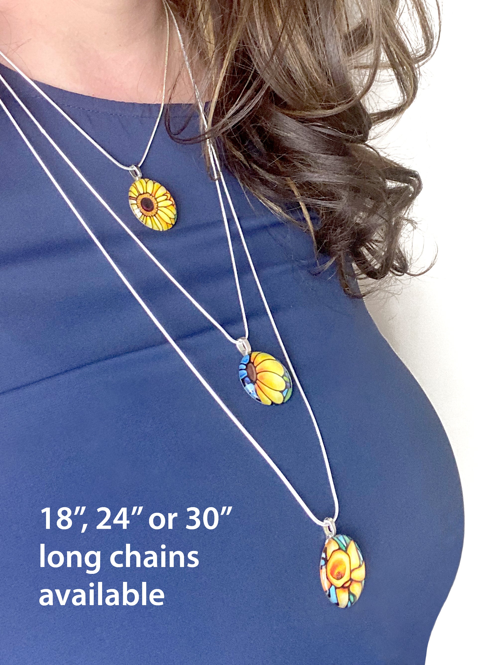 Yellow Sunflower Necklace - Rectangle Pendant