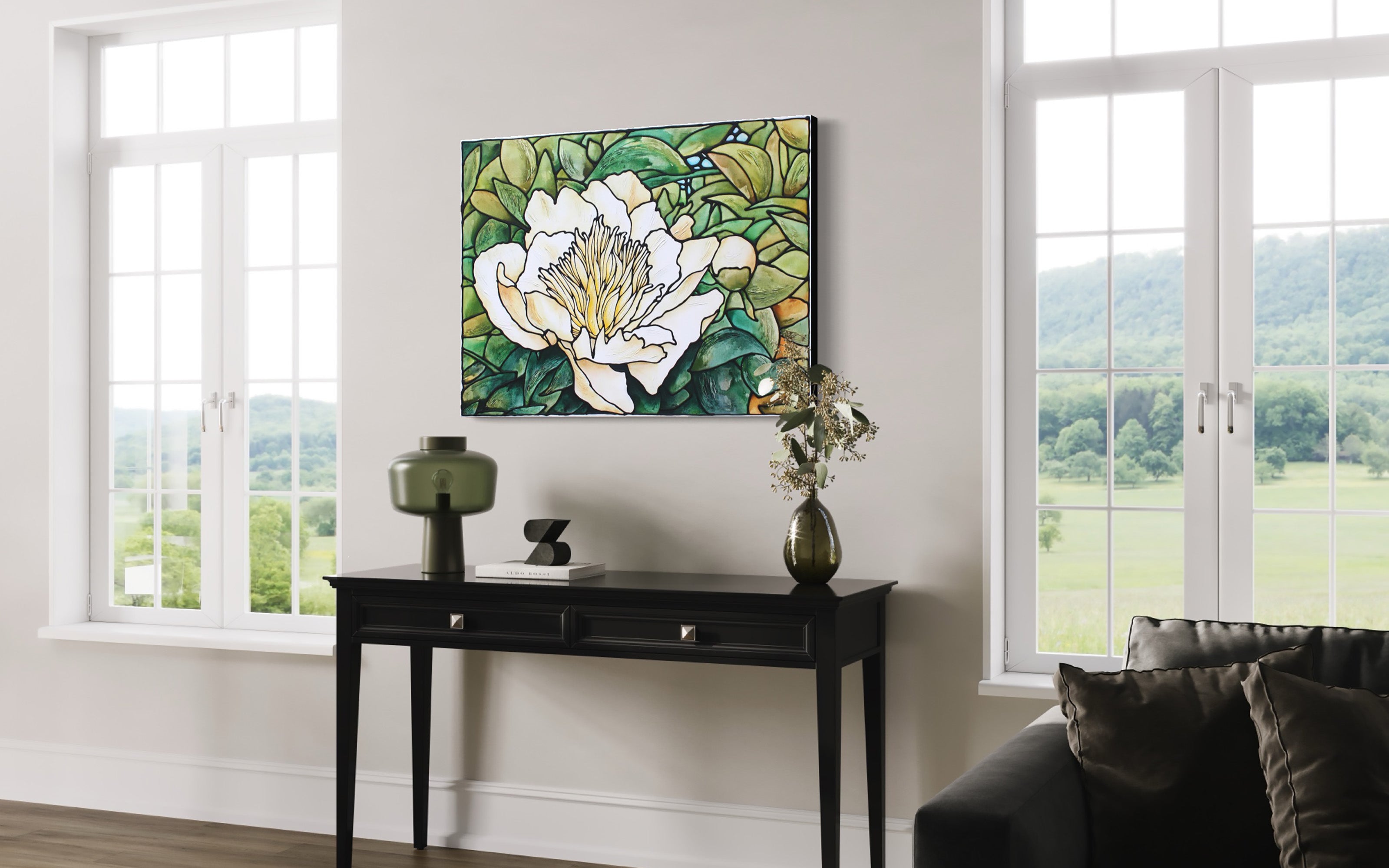White Peony Flower Original Painting 40" x 30"