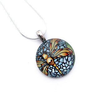 50% Off - Dragonfly Necklace - Circle Glass Dome Necklace