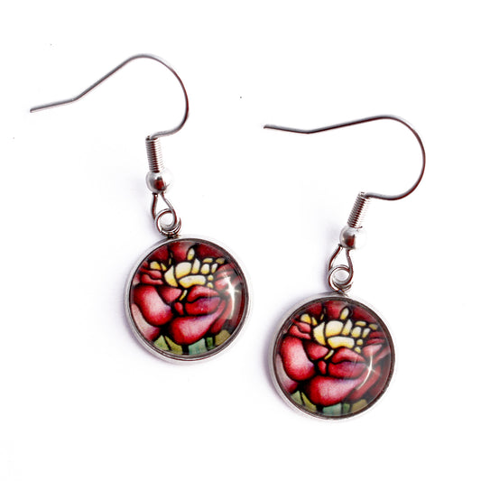 Red Peony Dangle Earrings