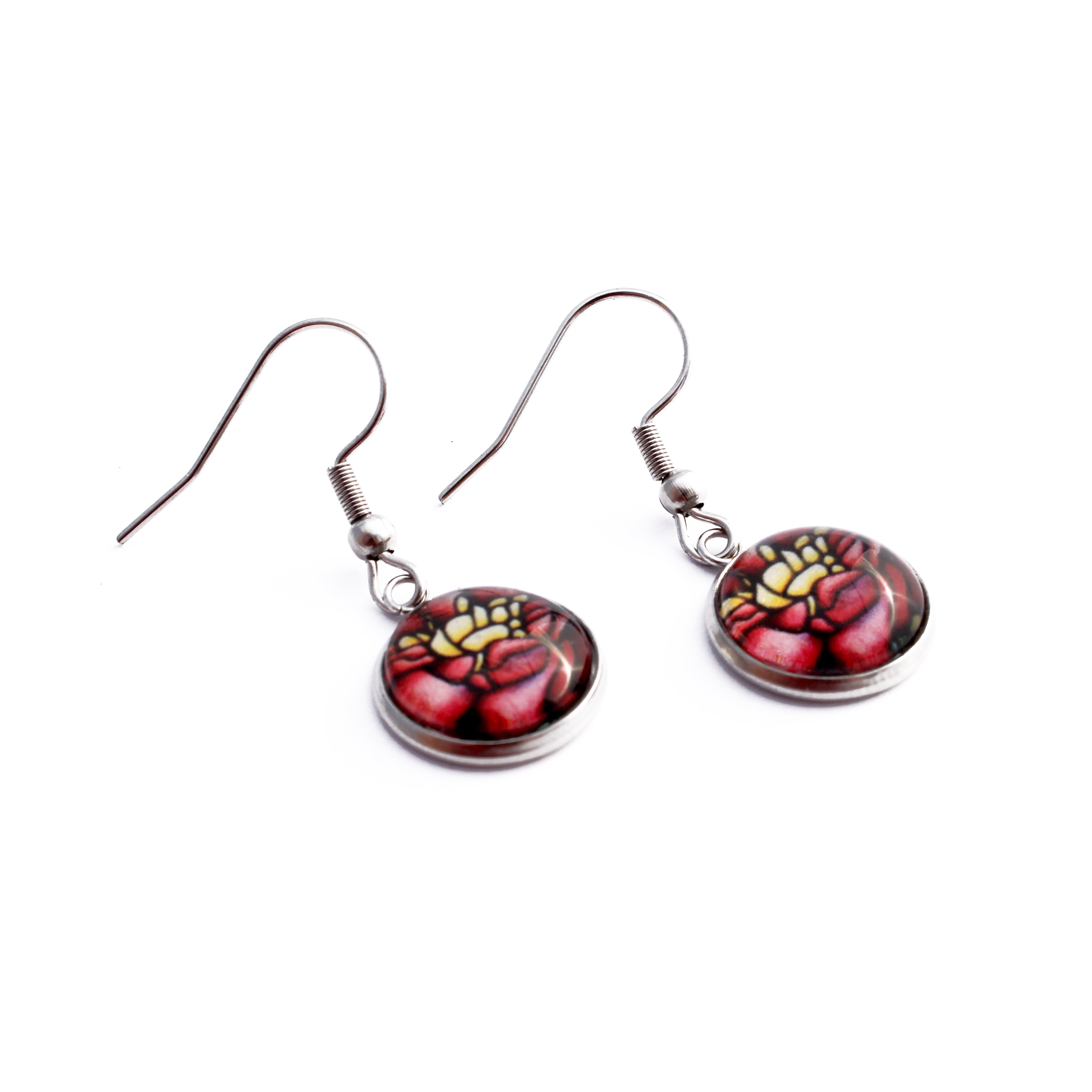 Red Peony Dangle Earrings