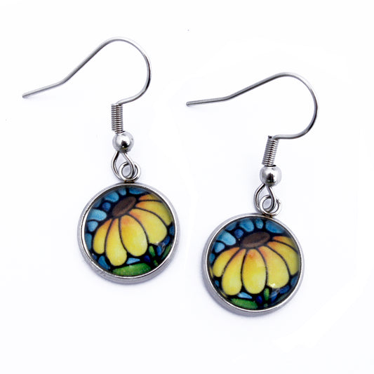 Yellow Sunflower Dangle Earrings