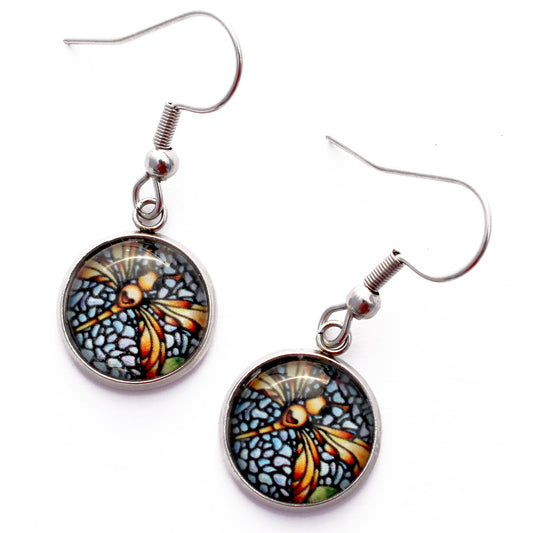 Dragonfly Earrings - Blue Circle Dangle Earrings