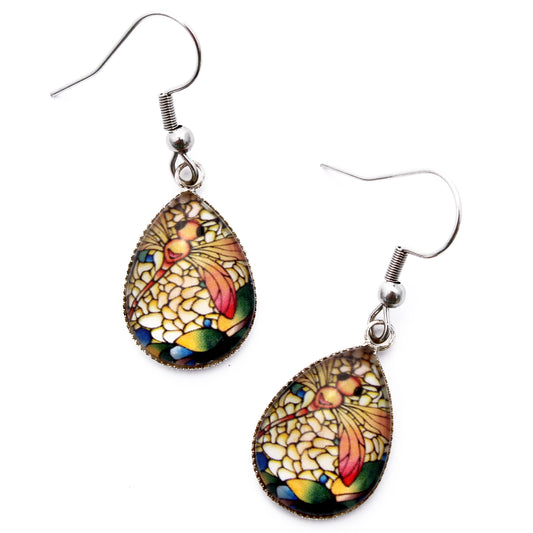 Yellow Dragonfly Teardrop Earrings