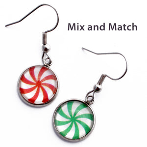 Green Peppermint Christmas Dangle Earrings
