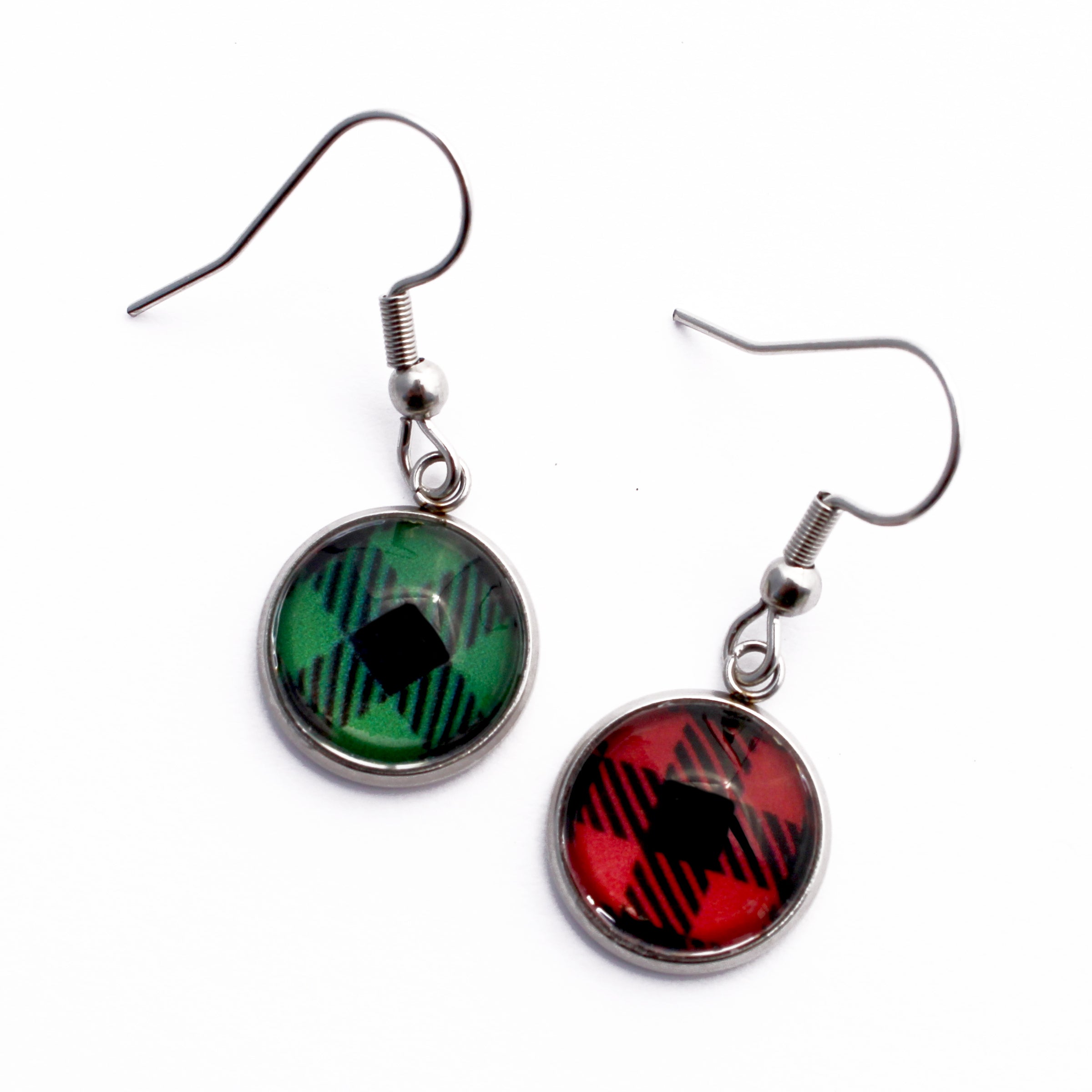 Red Plaid Christmas Dangle Earrings