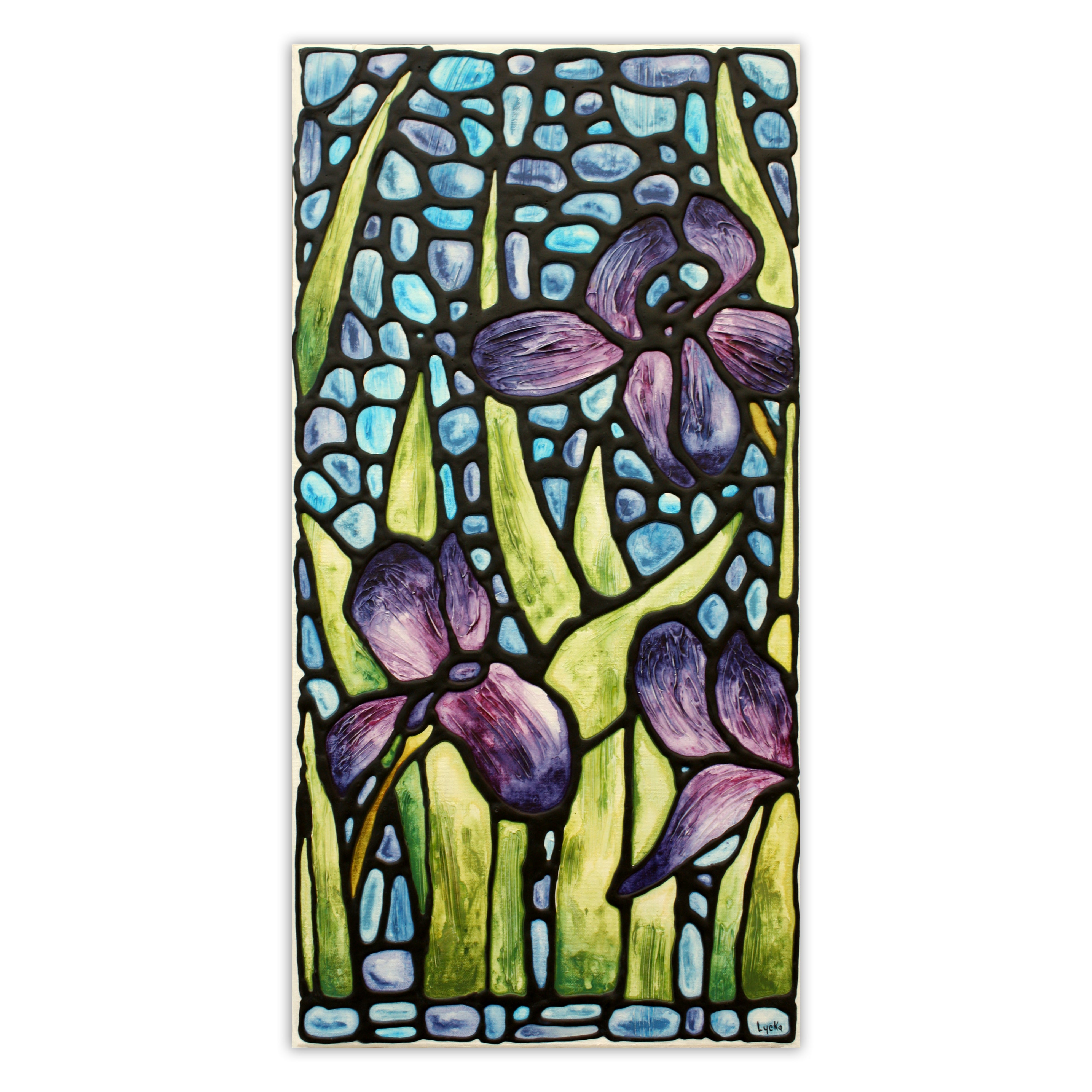 Purple Iris Flowers Original Painting 12 x 24 inch