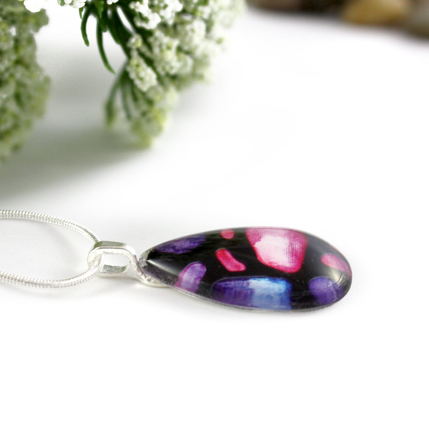 50% Off - Abstract Pink and Purple Teardrop Necklace