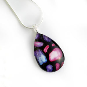 50% Off - Abstract Pink and Purple Teardrop Necklace
