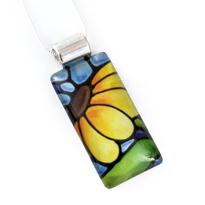 Yellow Sunflower Necklace - Rectangle Pendant