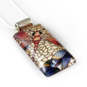 Red Dragonfly Necklace - Rectangle Pendant