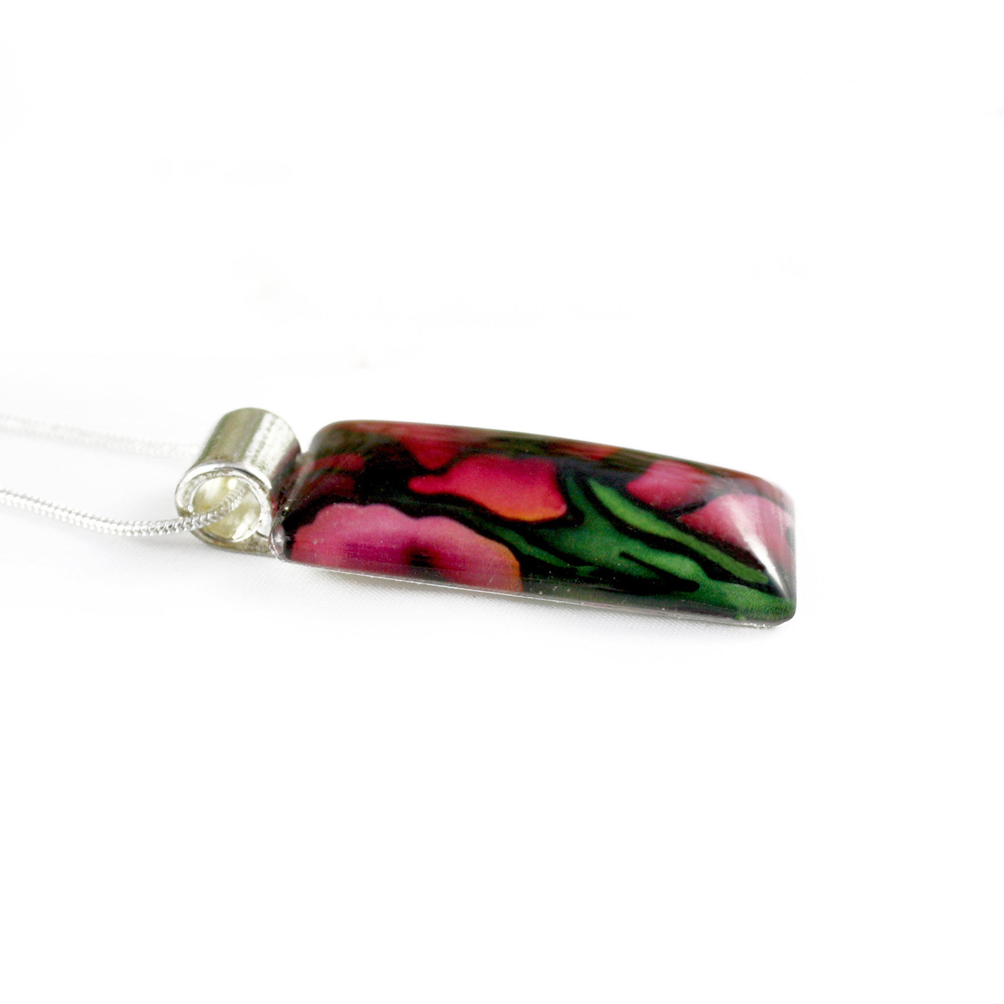 Red Flower Necklace - Red Gladiolus Flower Pendant