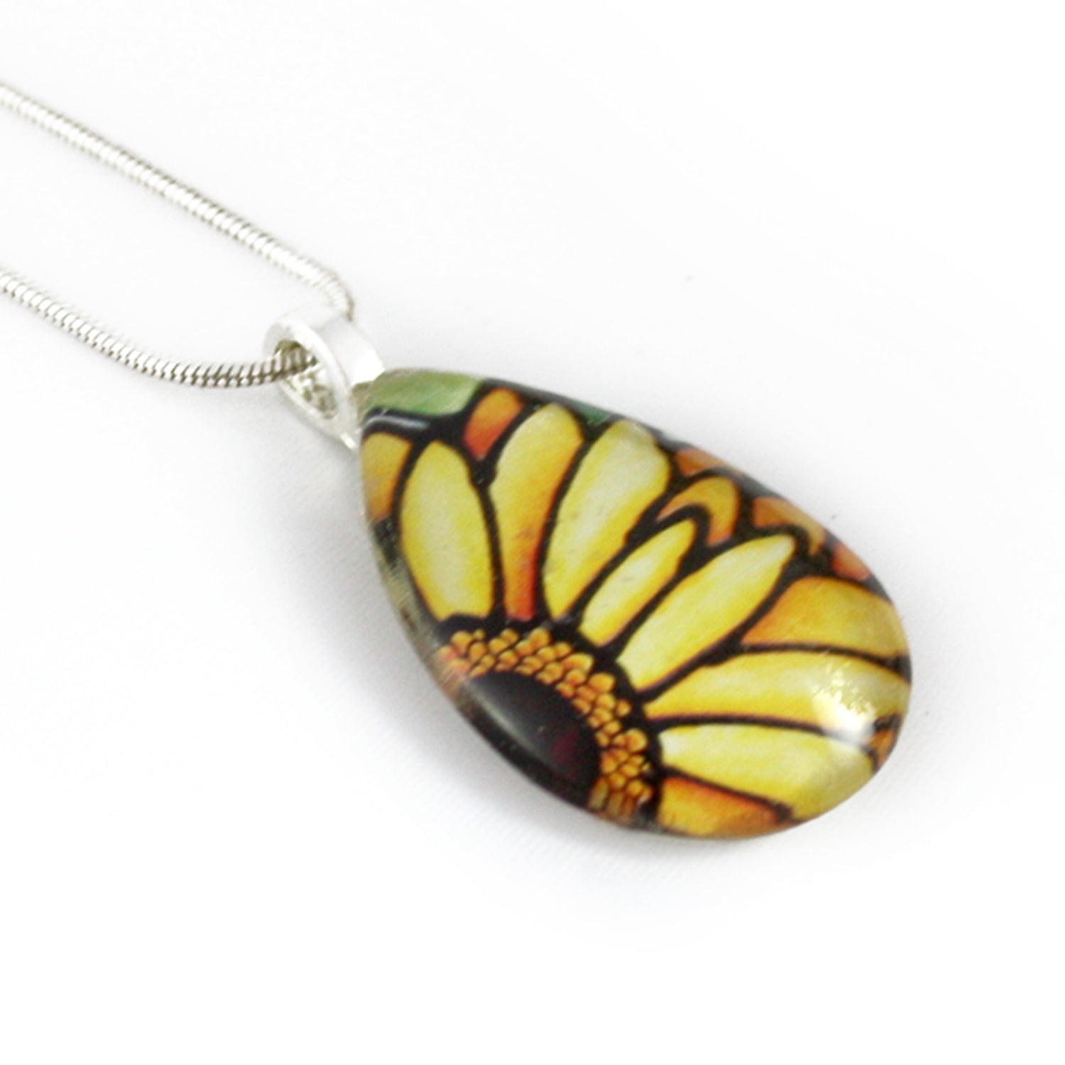 Yellow Daisy Flower Teardrop Necklace