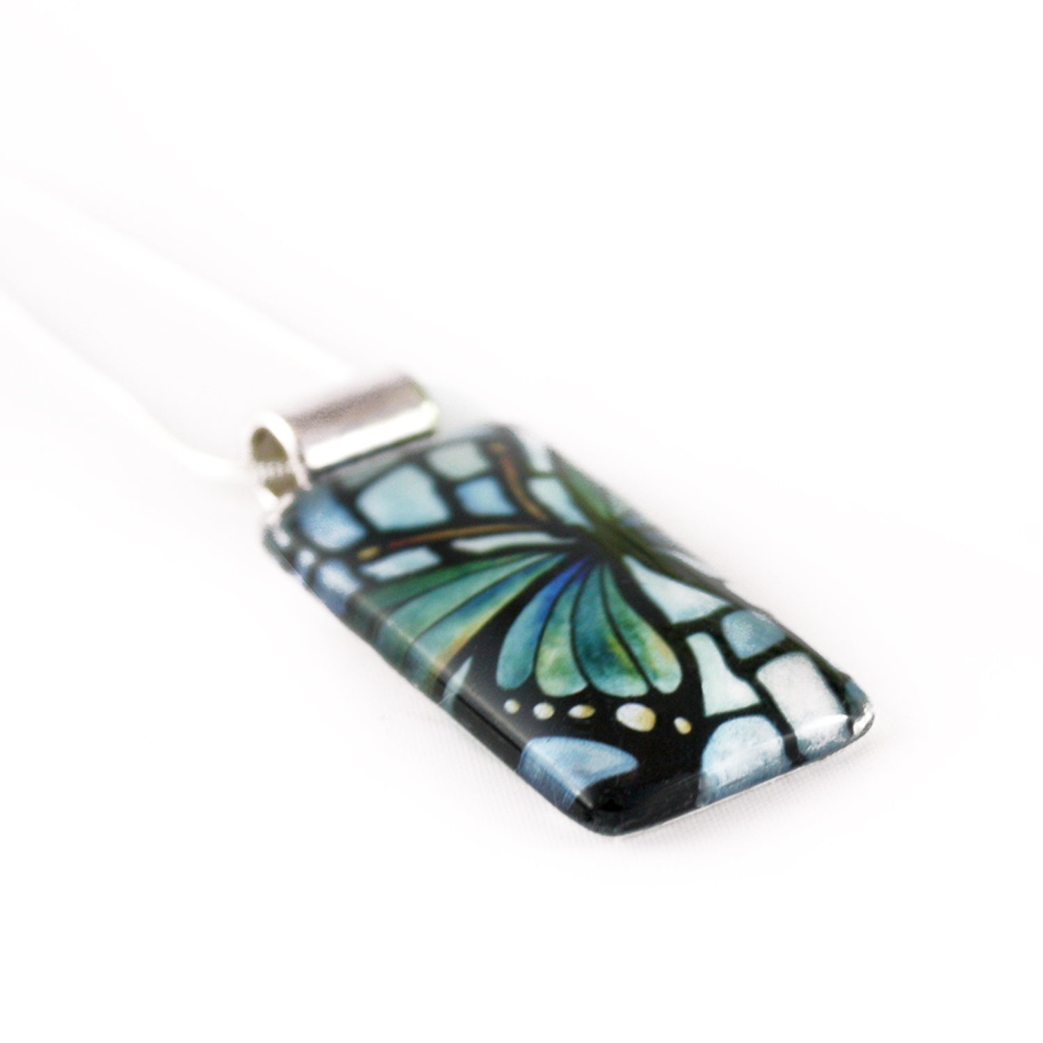 Green Butterfly Necklace - Rectangle Pendant