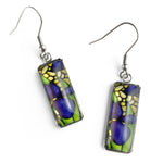 Load image into Gallery viewer, Rectangle Dangle Earrings - Purple Iris Flower
