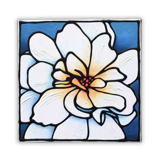 White Begonia Flower Original Painting 12" x 12" inch