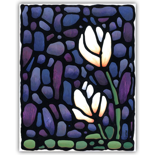 2 White Tulip Flowers Original Painting 11" x 14" inch