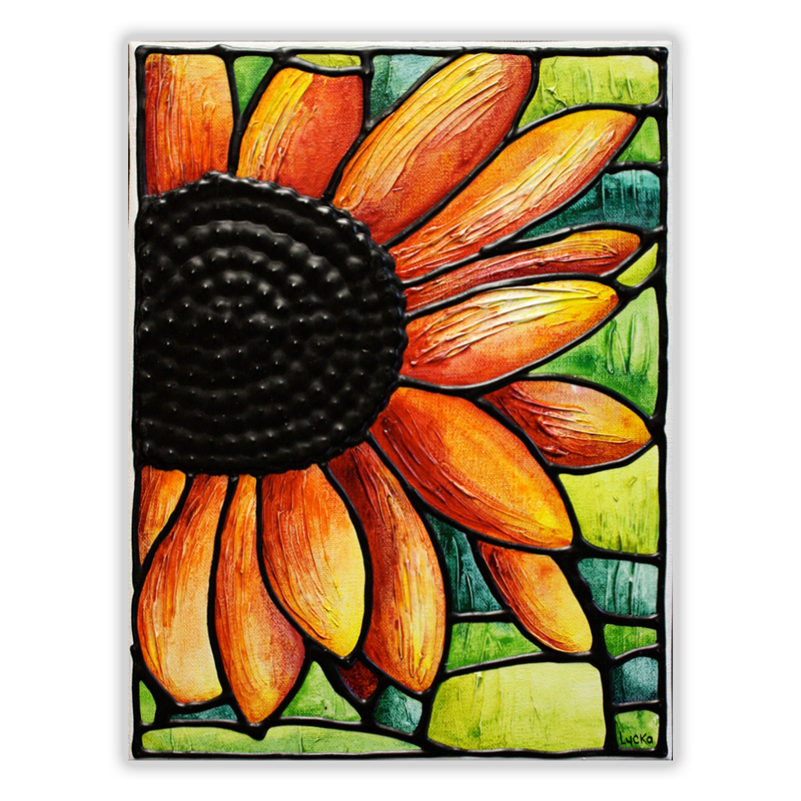 Orange Sunflower Original Painting 9 x 12 inch