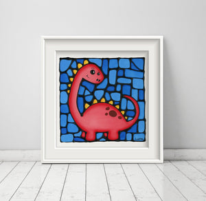Red Dinosaur Nursery Wall Art Print