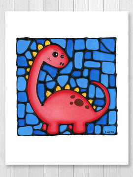 Red Dinosaur Nursery Wall Art Print