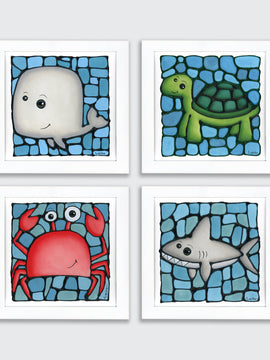 Ocean Animal Set of 4 Nursery Wall Art Prints