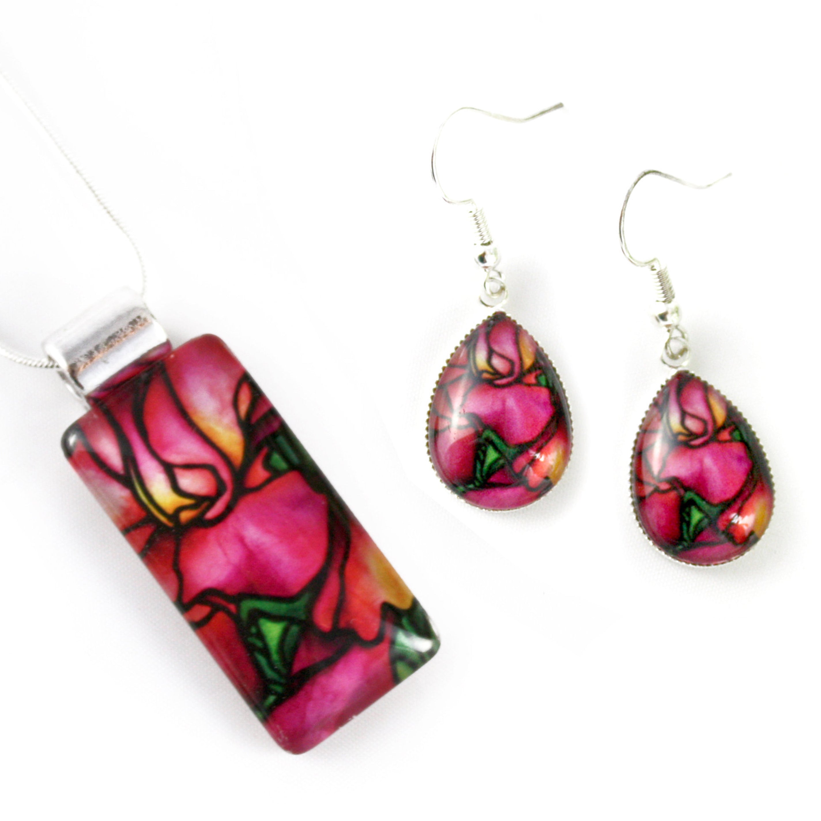 Pink Iris Jewelry Set