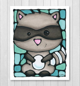 Raccoon Nursery Wall Art Print
