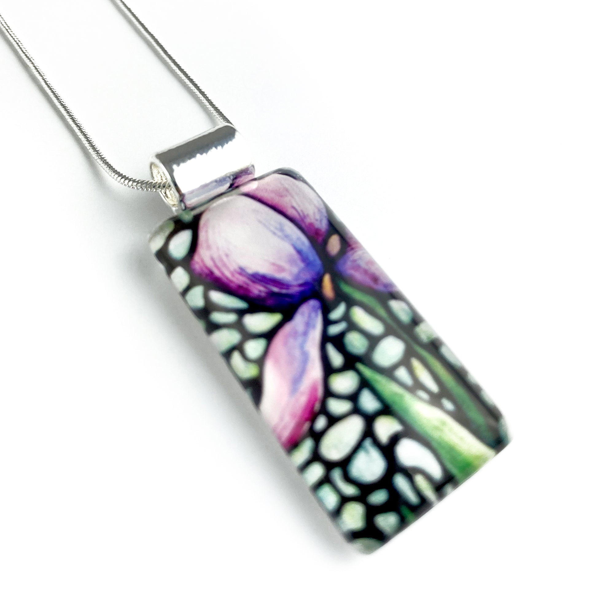 Purple Iris Necklace - Rectangle Pendant