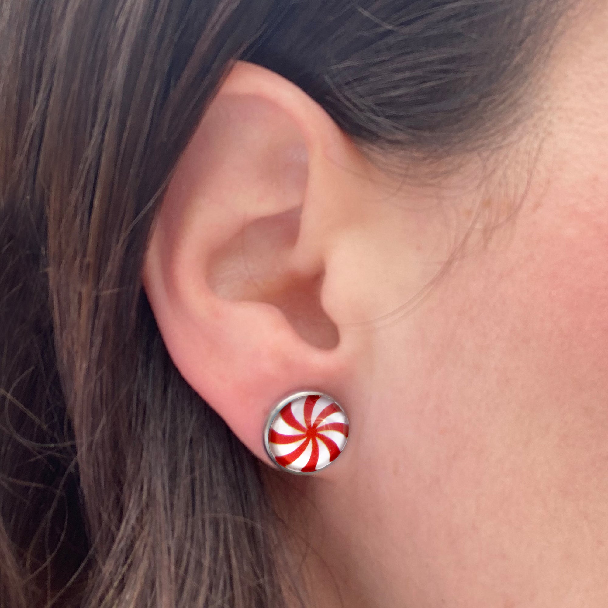 Red Peppermint Christmas Dangle Earrings