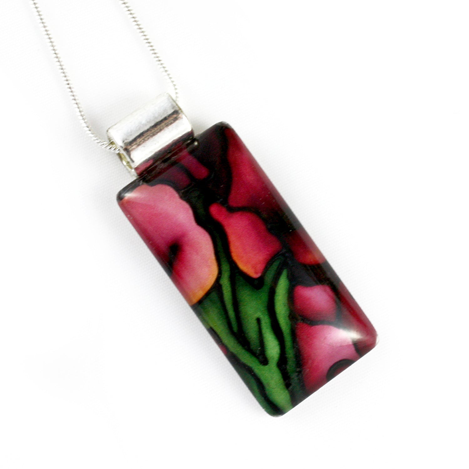Red Flower Necklace - Red Gladiolus Flower Pendant
