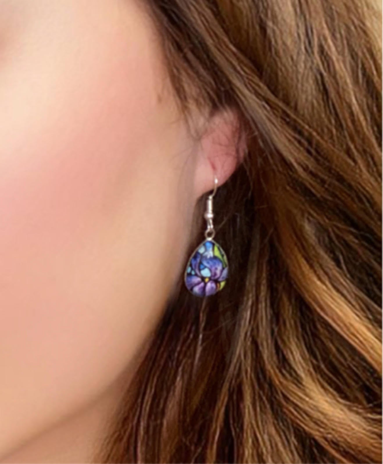 Iris Flower Teardrop Earrings