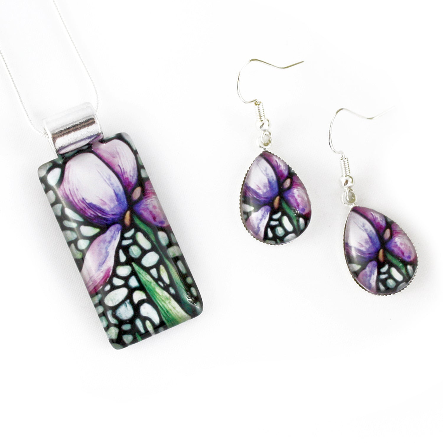 Purple Iris Flower Jewelry Set